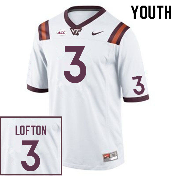 Youth #3 Da'Wain Lofton Virginia Tech Hokies College Football Jerseys Sale-White